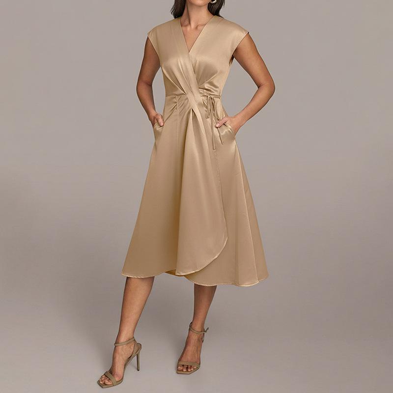 2025 Sommer Elegantes ärmelloses Satin-Abend-Hochzeitskleid