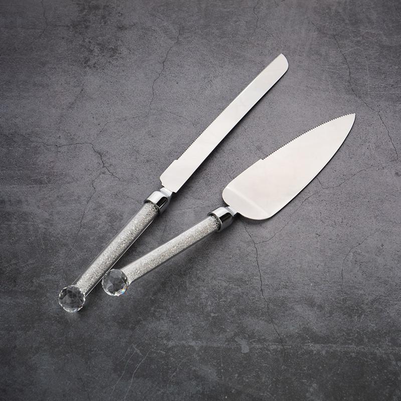 2Pcs 13.7" Wedding Cake Knife And Shovel Set Acrylic Glasses Crystalline Handle Cake Pizza Server Pie Cutter Birthday Party Tool