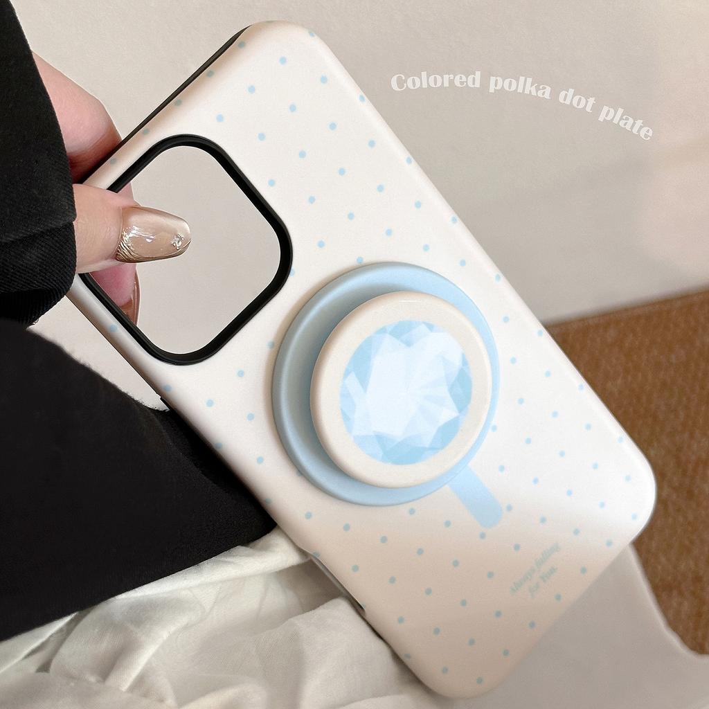 Diamond Magnetic Bracket IPhone 16 Promax IPhone Case 14 Suitable for 13 Philin 15 Color Polka Dot 11