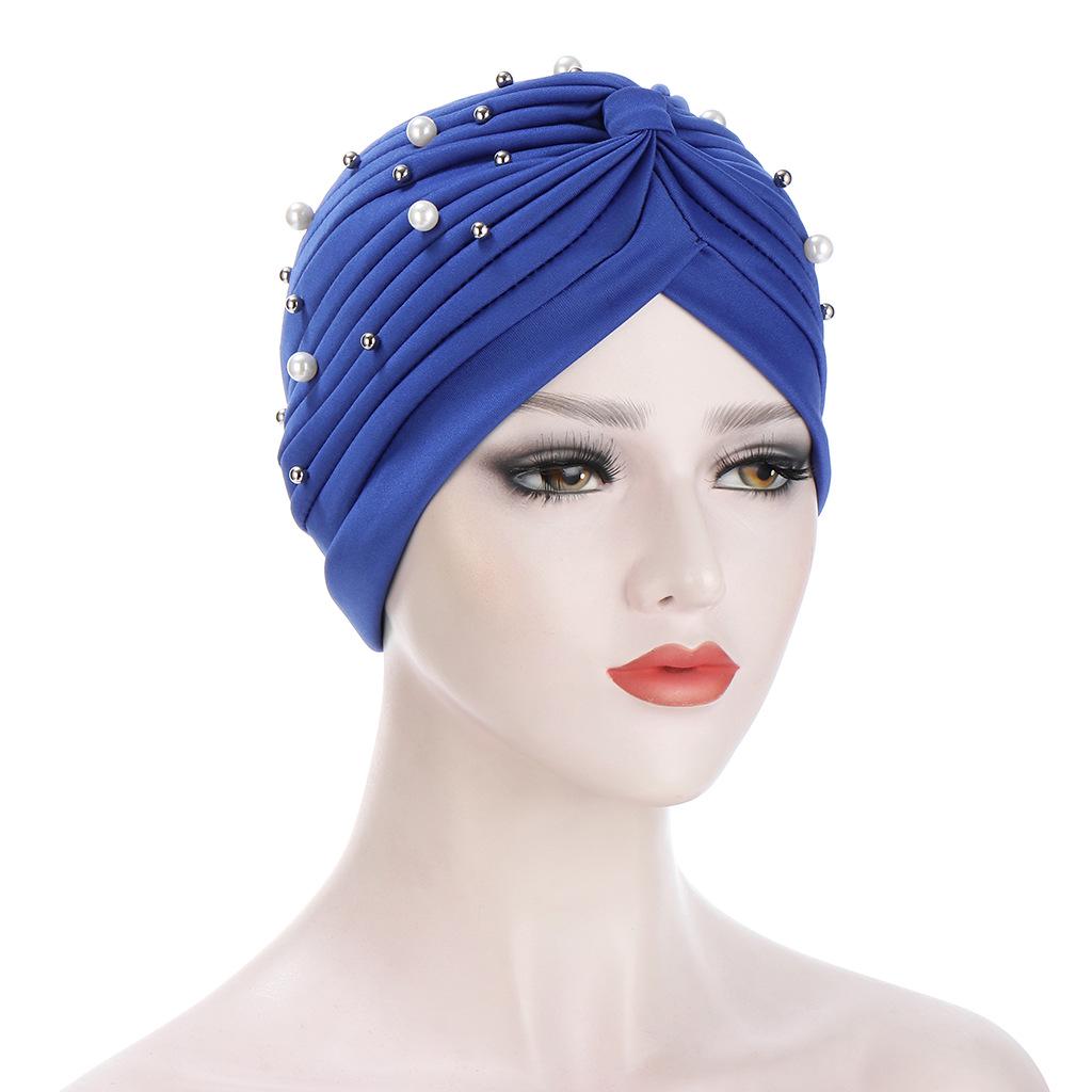Elegant Pleated Women's Beaded Hijab Hat