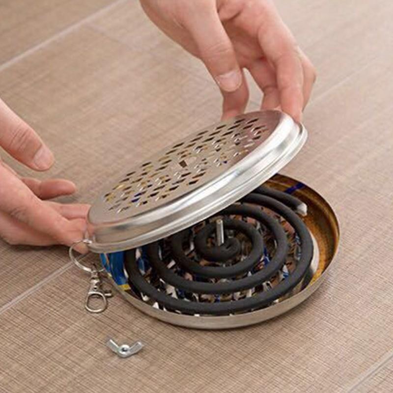 Porta Bobina Zanzariera Portatile Con Coperchio Acciaio Inossidabile Scatola Portabobine Zanzariera Bruciatore per Bobine Incenso a Spirale Anti-Zanzare