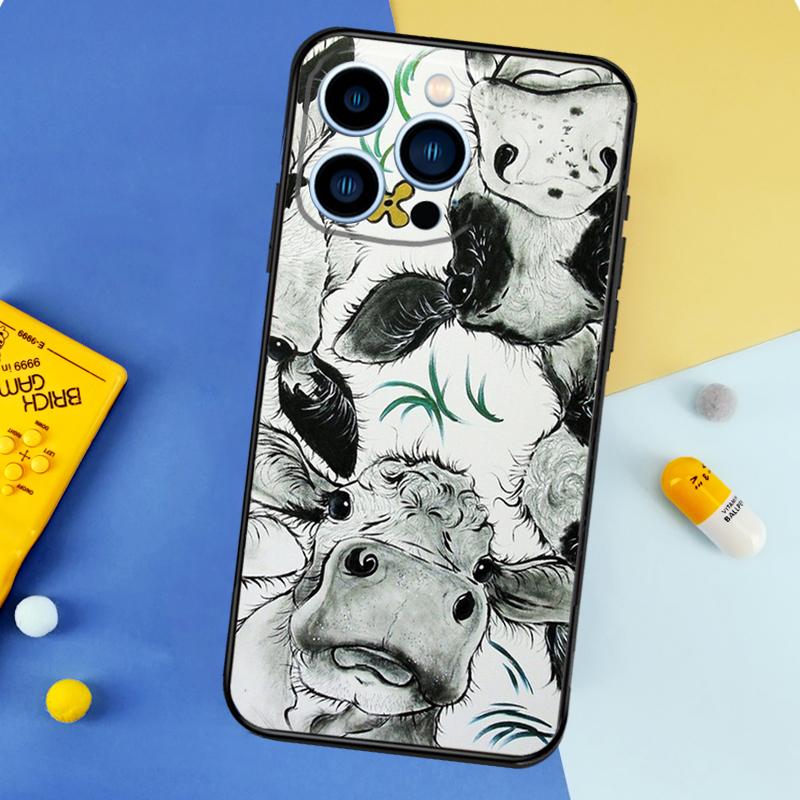 Cute Cow Moo Phone Case For iPhone 17 16 15 14 12 11 13 Pro Max mini 15 16 Plus 16e 17 Air Bumper Cover