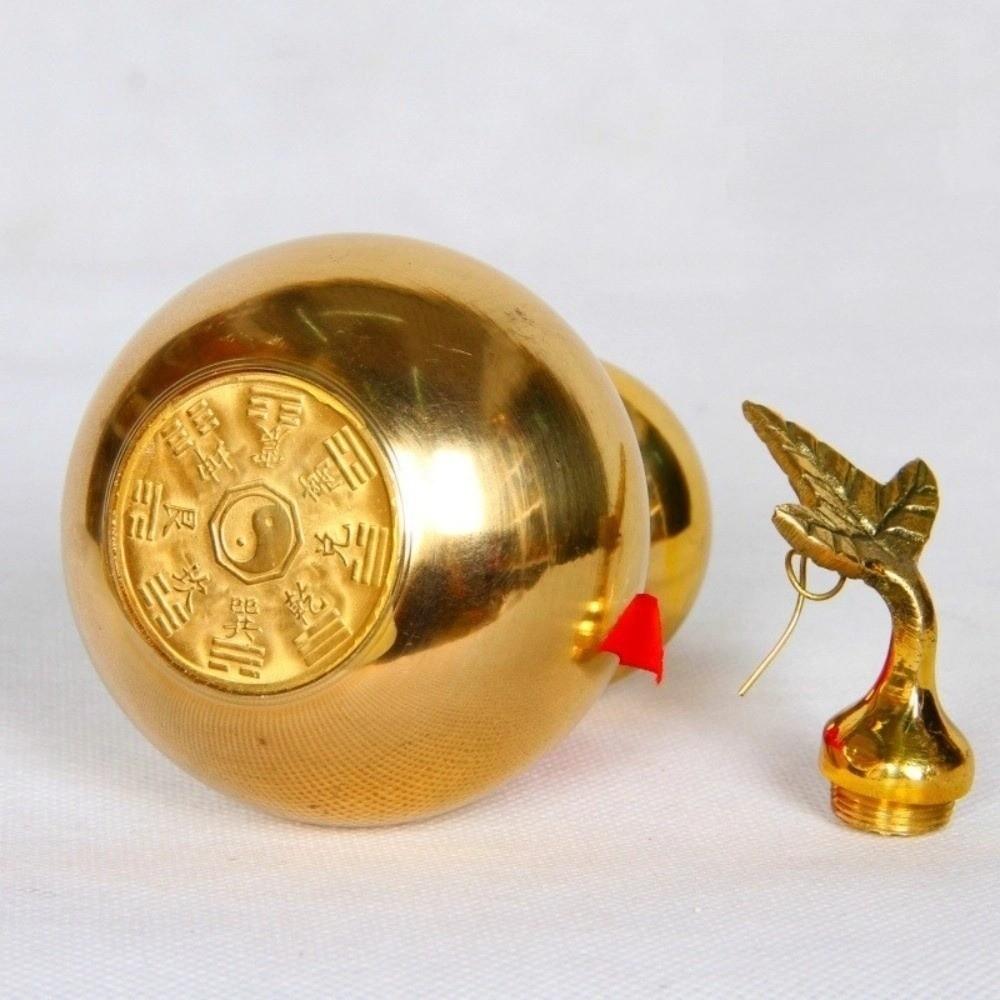 4/4.5 Inch Brass Gourd Statue Smooth with Cover Wealth Gourd Figurine Band Leaf Home Decor Copper Gourd Ornament Living Room