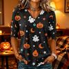 Women's Casual Halloween Print V-Neck Three-Quarter Sleeve Top for Party Wear