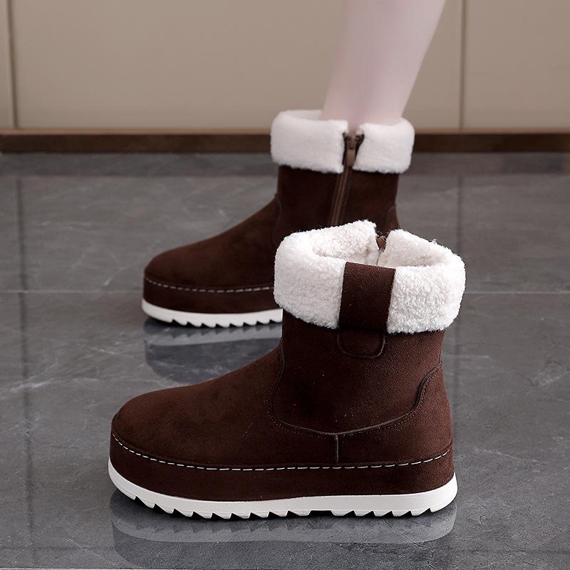 Dámské módní zimní teplé sněhule s kožešinovým lemem, lehké s měkkou podrážkou, podšívkované, protiskluzové, ležérní sportovní bavlněné boty