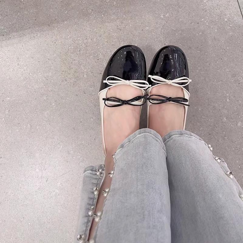 2025 summer new French bow single shoes thick heel Mary Jane shoes women's small fragrant style color matching bag head sandals