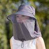 Full face sunscreen large brim shawl sun hat women's neck protector integrated UV protection bucket hat ponytail hat
