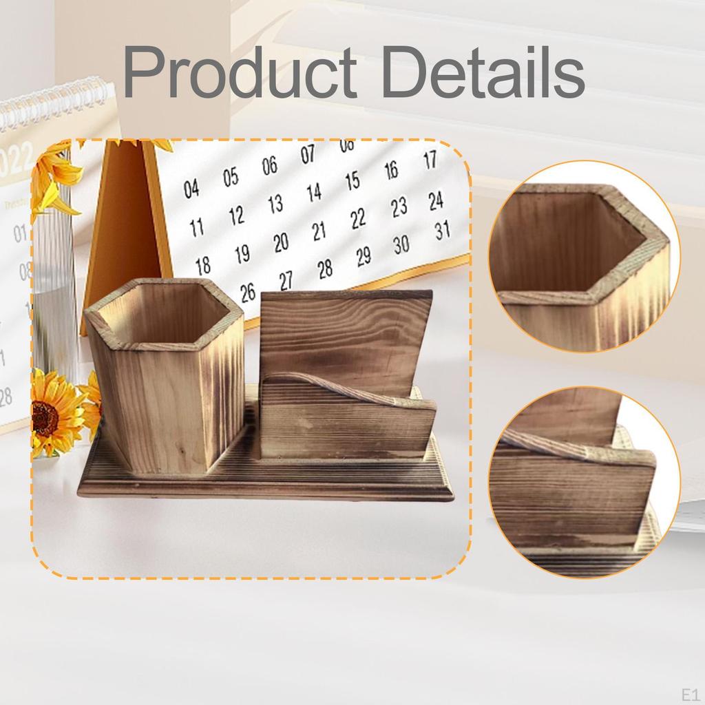 Desk Business Card Holder Pen Gift Wood, Desktop Organizer, Multipurpose for Home Countertop