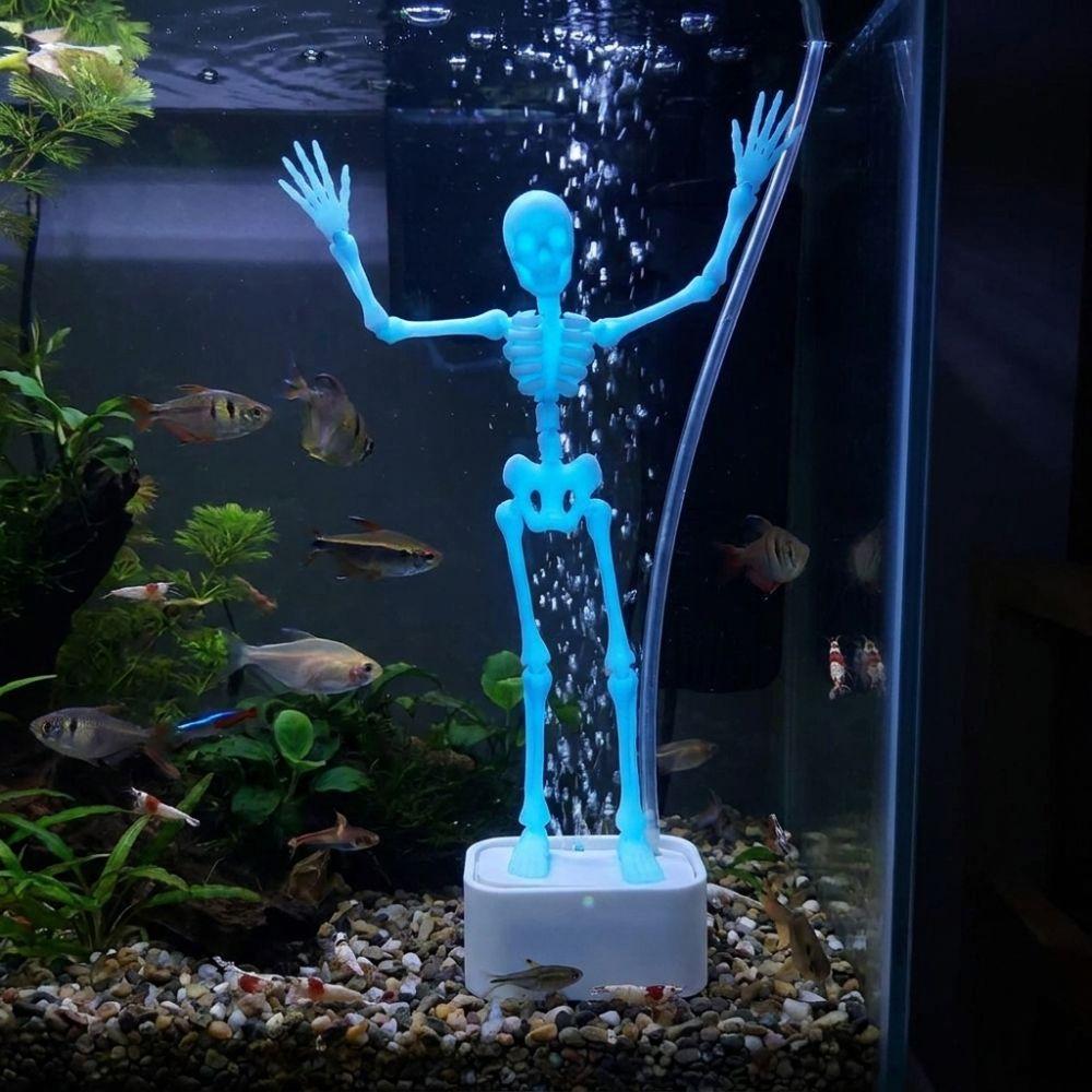 Luminous Dancing Skeleton Aquarium Bubbler Skeleton Underwater Decor Prop Aquatic Landscaping