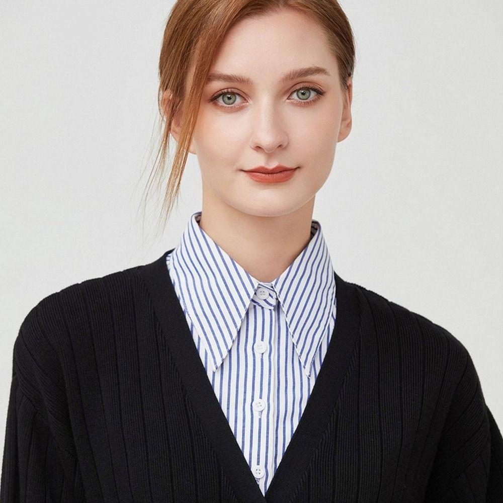 Detachable False Collar Stripes Lapel Half Shirt New Neckline  Women Girls