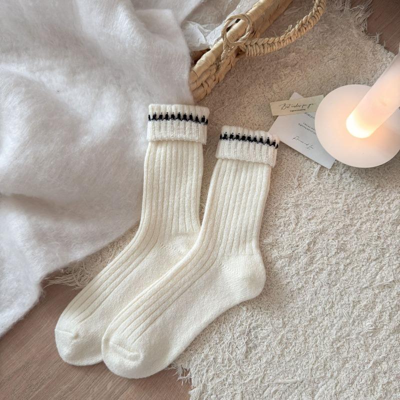 Thick, Warm, Soft and Fluffy Fleece Mid-calf Socks for Autumn and Winter, Solid Color Sweet Pile Socks, Versatile for Women