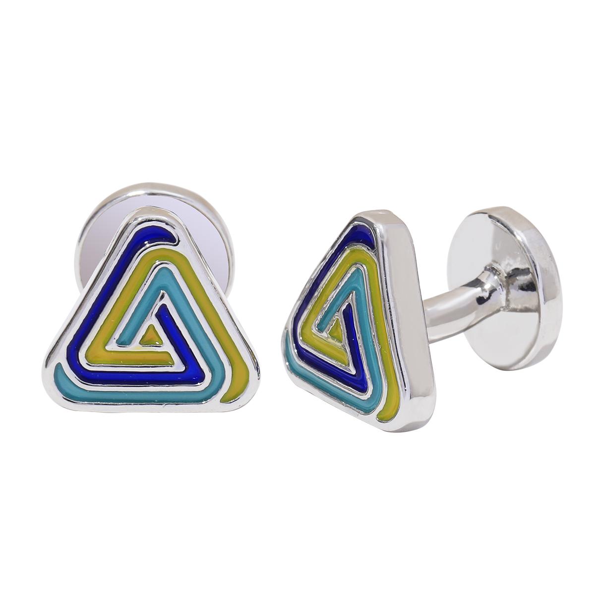 Funny Tricolor Enamel Triangle Mens Sleeve Nail Boys Statement Yellow Purple Blue Colors Cufflinks Suit Shirt Jewelry
