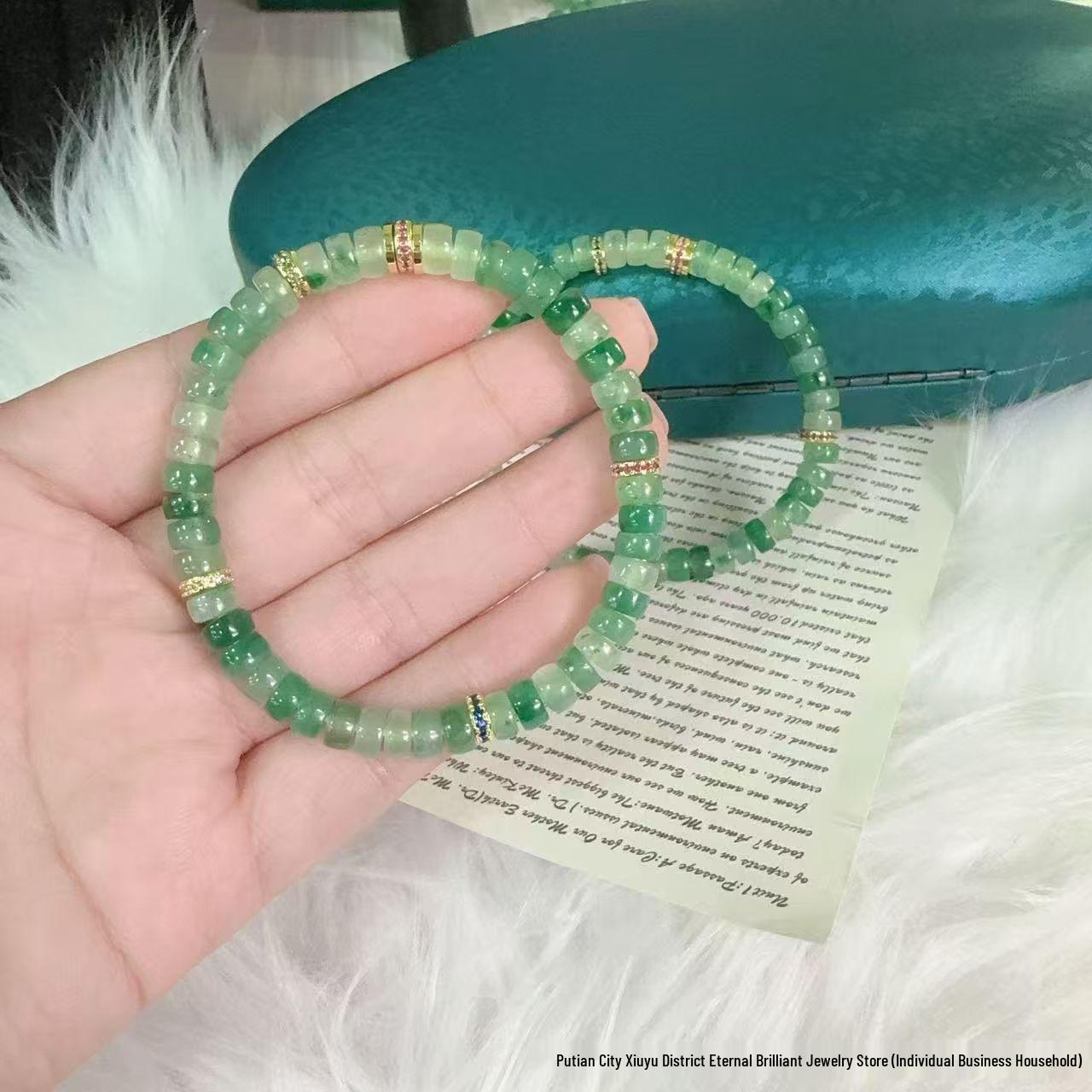 Natural African Green Jade & Strawberry Crystal Bracelet - Unisex Layered Design