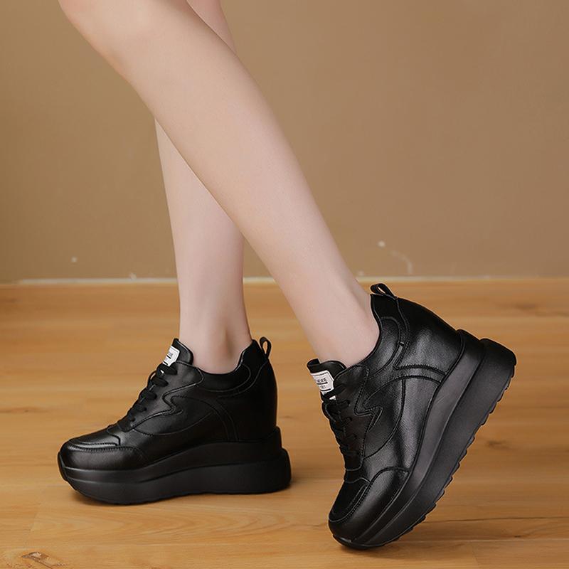 2025 Winterschuhe Damen Mode Stiefel Echtes Leder Höhenerhöhend 10cm Damen Stiefeletten Plateau Warm Plüsch Schwarz Weiß