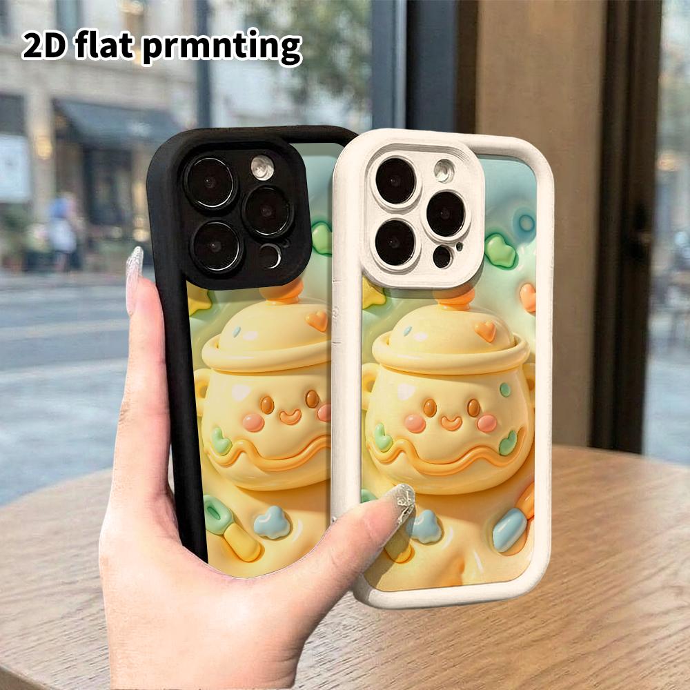 Phone Case: 2D flat design suitable for iPhone 18 17 16 15 14 13 Pro protective case, smiley little stew pot, perfect Christmas and Halloween holiday 