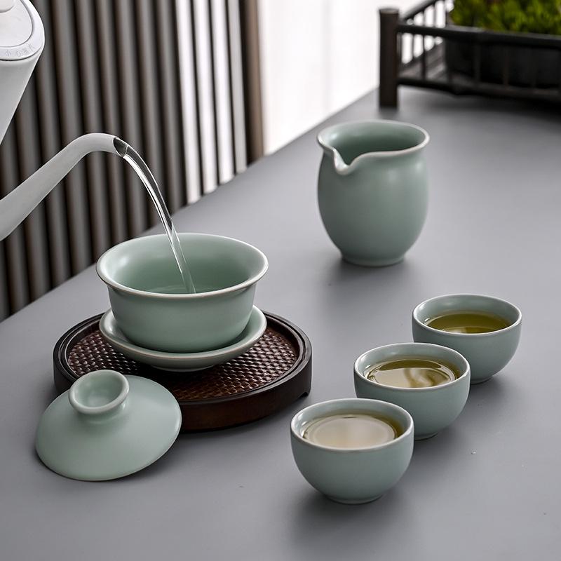 Ru Kiln Tea Set 15 Heads, a Complete Set of Kung Fu High-end Ru Porcelain Openings Can Raise Teapots, Tea Washes, and Retro Tea Cans