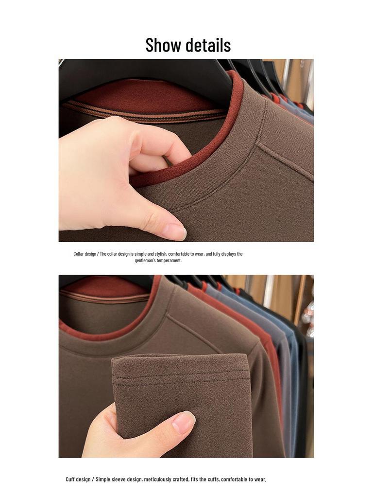 Men's Long-Sleeve Double-Sided Velvet Warm Round Neck Shirt for Autumn/Winter