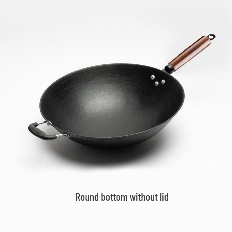 Klassischer runder Gusseisen-Wok mit flachem Boden zum Pfannenrühren