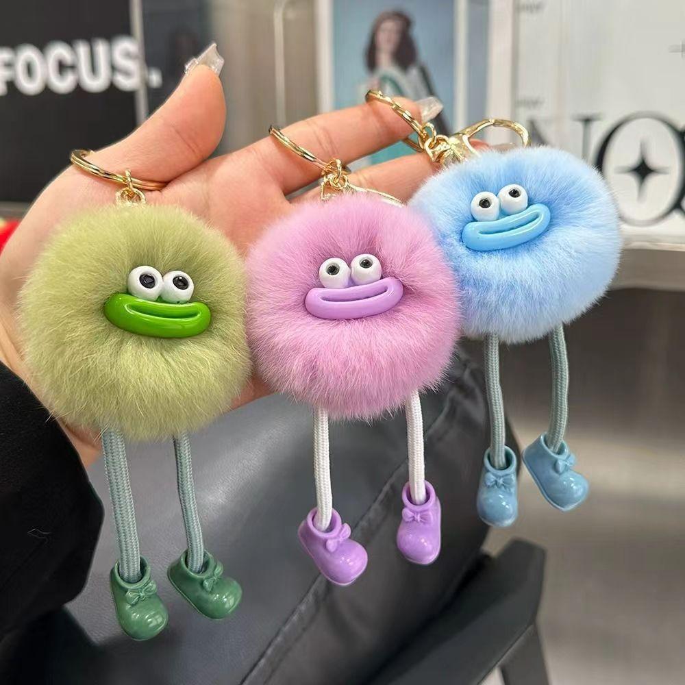 Cute Plush Rabbit Fur Small Briquettes Keychain Small Briquettes Car Keychain Pendant Korean Plush School Bag Pendant Wholesale
