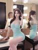 Summer Spicy Mesh Spaghetti Strap Low-Cut Bodycon Mini Dress Skirt