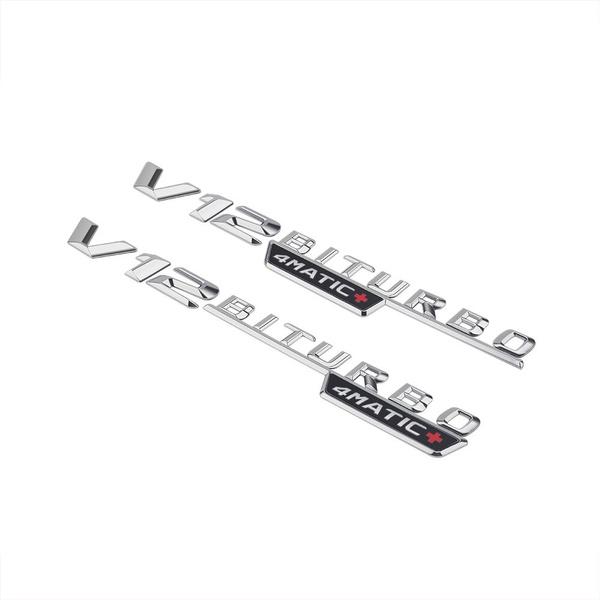2pcs V12 BITURBO 4MATIC Logo Letters Sticker For C E S G Class SL ML W221 W205 W210 W211 W212 Fender Badge Decal