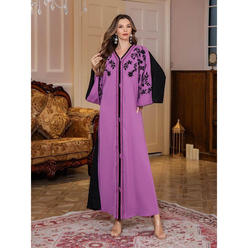 Cross-Border New Middle East Clothing Patchwork Robe Rope Embroidery Dubai Travel Leisure Arab Robe Dress Dress