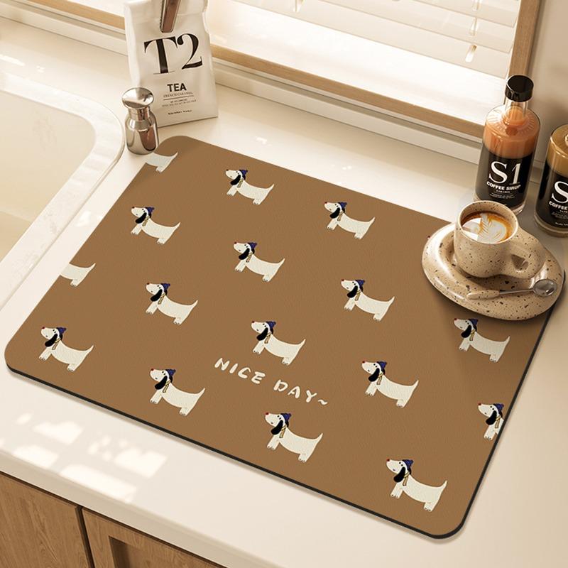 

Cartoon Pug Pattern Printed Kitchen Drying Mat Counter Heat-Resistant Dish Pad Absorbent Quick-Dry Placemat Bar Mat (as the picture,20x30cm)