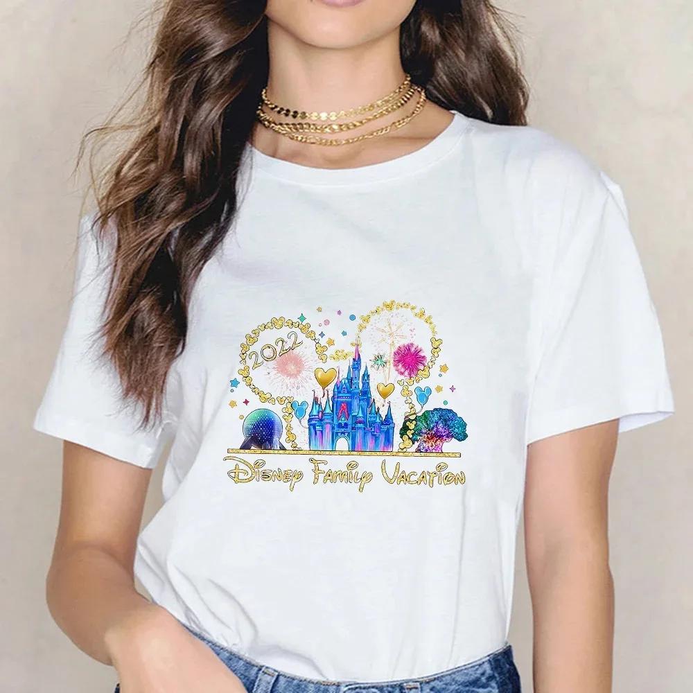 Disney Castle 90S Tops Mickey Mouse Cotton T-shirts Pink Minnie Graphic Kid Shirt Fashion Blouses Summer Women Harajuku Clothing