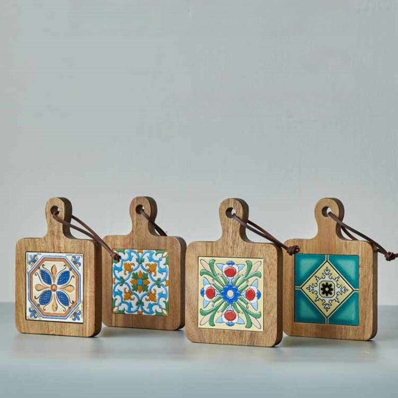 Floral Wooden Kitchen Table Mat, Vintage Dining Mat, Insulation Pot Pad Insulation Mat Kettle Tea Coaster Tableware Ornaments