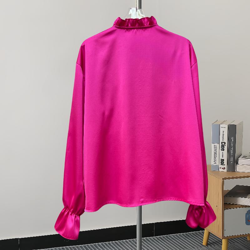 Fashion New Long Sleeve Loose Casual Shirt Women Elegant Solid Single Breasted Flowers Blouse Women Top Vintage Polo Collar Office Ladies Shirts 25807