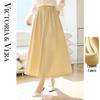 VICTORIA&VERA Women's A-Line Elastic Waist Pleated Midi Skirt