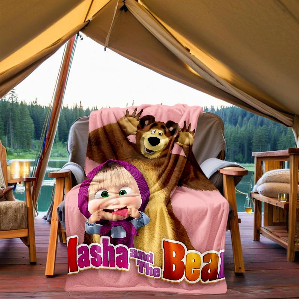 1pc Masha Bear Outdoor Blanket Lightweight Flannel, Soft & Warm, All-Season Use for Sofa, Outdoor, Camping, Living Room034