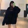 Japanese Loose Fit Fleece-Lined Hooded Sweatshirt for Women - Autumn/Winter College Style Outerwear with Cartoon Print