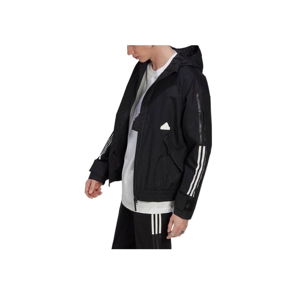 Adidas Striped Print Logo Zip Hoodie Jacket Men Outerwear Black HG2062
