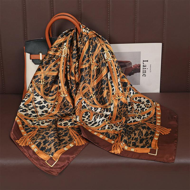 Fashion Silk Square Scarf for Women Hair Band Soft Neckerchief Vintage Hijab Flower Print Headscarf Female Pashmina Bandan