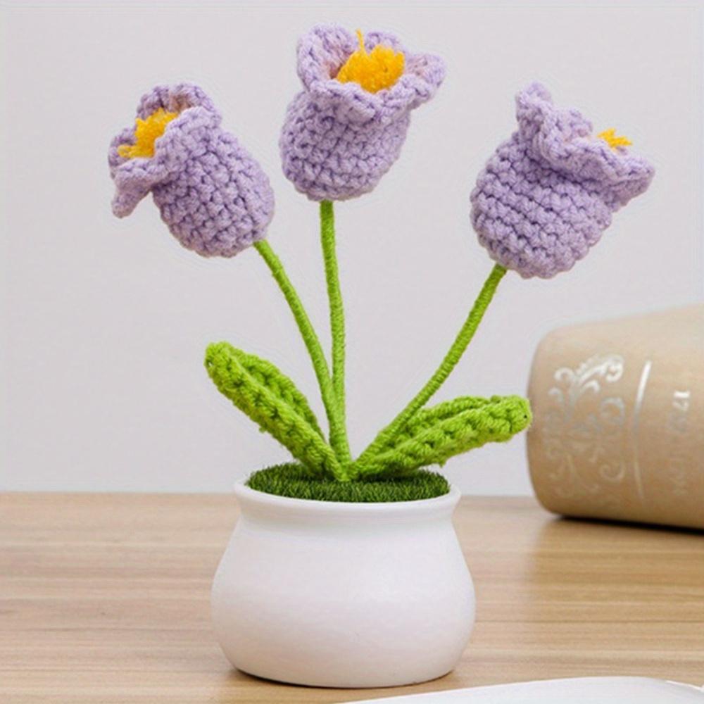 2 Pcs Knitting Crochet Bell Orchid Flowers Potted Plants for Wife Girlfriend and Women, Handmade Flowers for Car Decoration Home Decoration