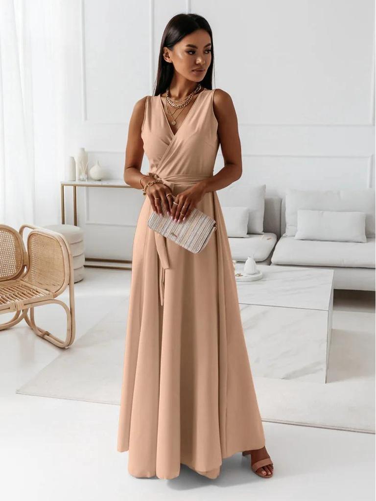 2026 Women's Lace-up V-neck Long Evening Gown - European & American Style