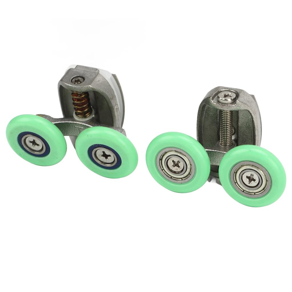 2Pcs Green Roller Wheel Pulley Shower Room Bathroom Upper Bottom Glass Sliding Door Track Roller Pulley