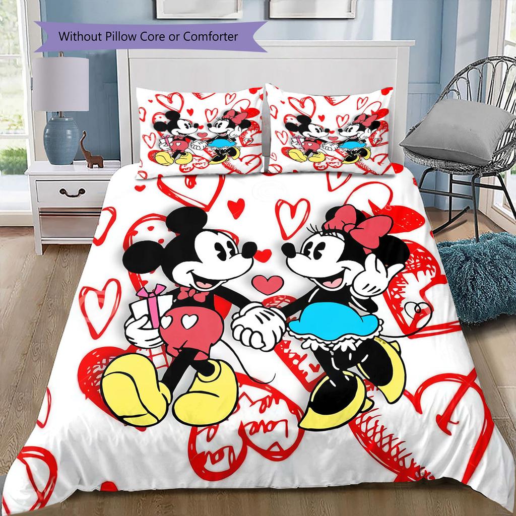Sweet and Heart-themed Mickey & Minnie Couple Patterns – The Perfect Choice for Decorating A Child's Bedroom. Warm Bedding Set.