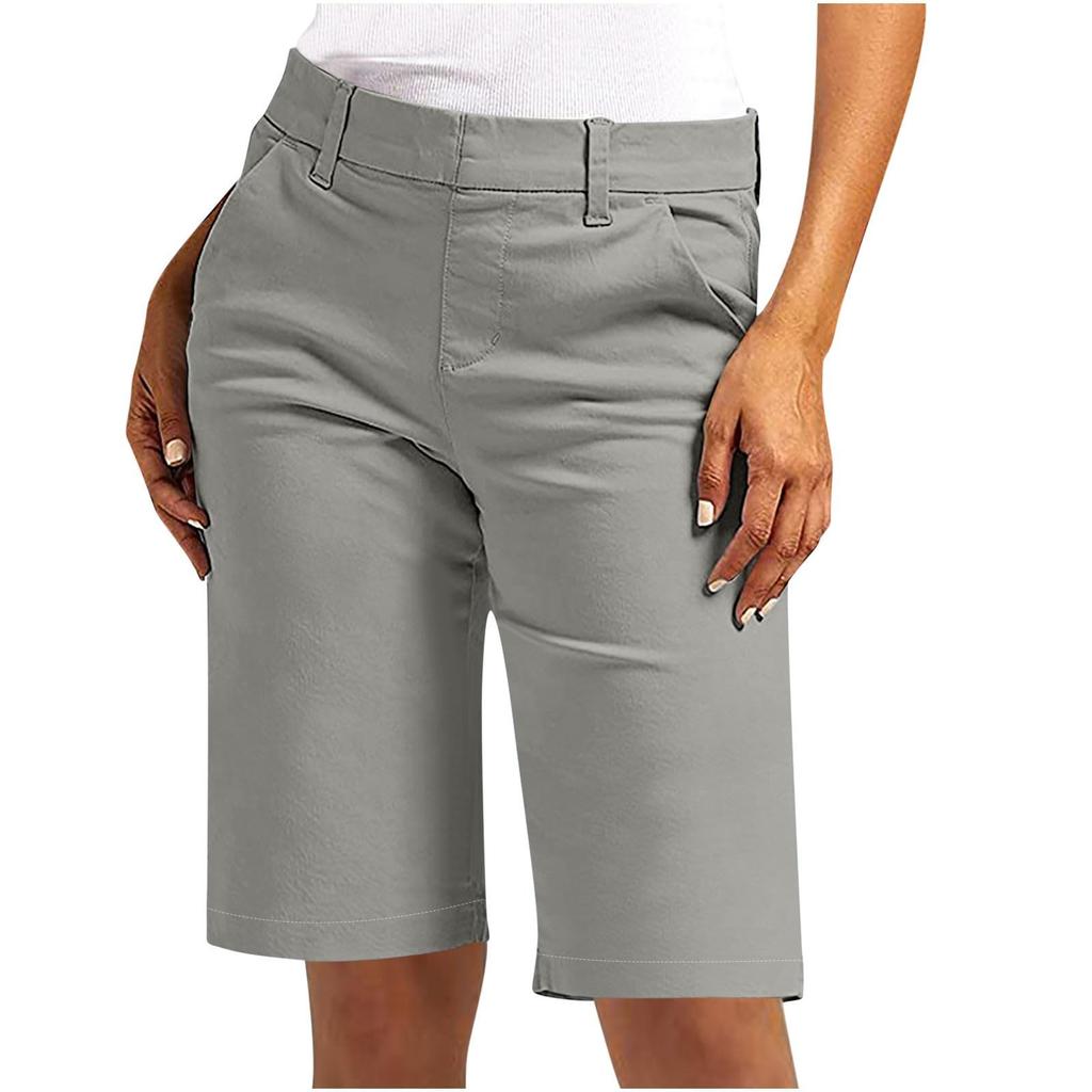 Shorts for kvinner Trendy 2025 Casual sommer Høyt liv Chinoshorts Rette ben Fottur Ferieantrekk