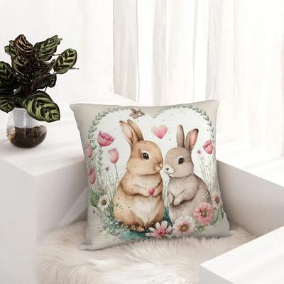 Hase Ostereier Blumen Kissenbezug Druckstoff Kissenbezug Dekoration Kissenbezug Zuhause mit Reißverschluss ''
