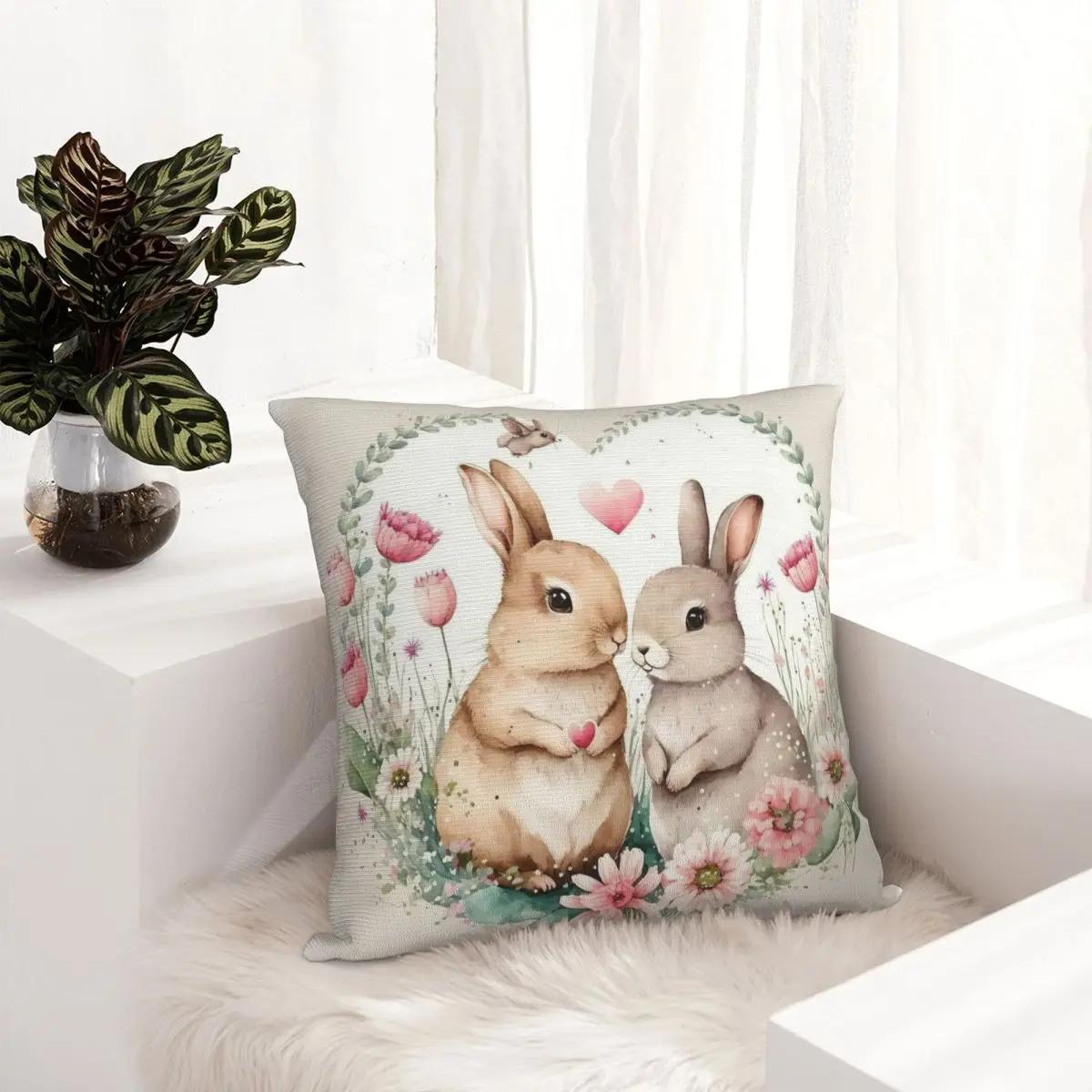 

Bunny Easter Eggs Flowers Pillowcase Printing Fabric Cushion Cover Decoration Pillow Case Cover Home Zippered 30x30cm бежевый