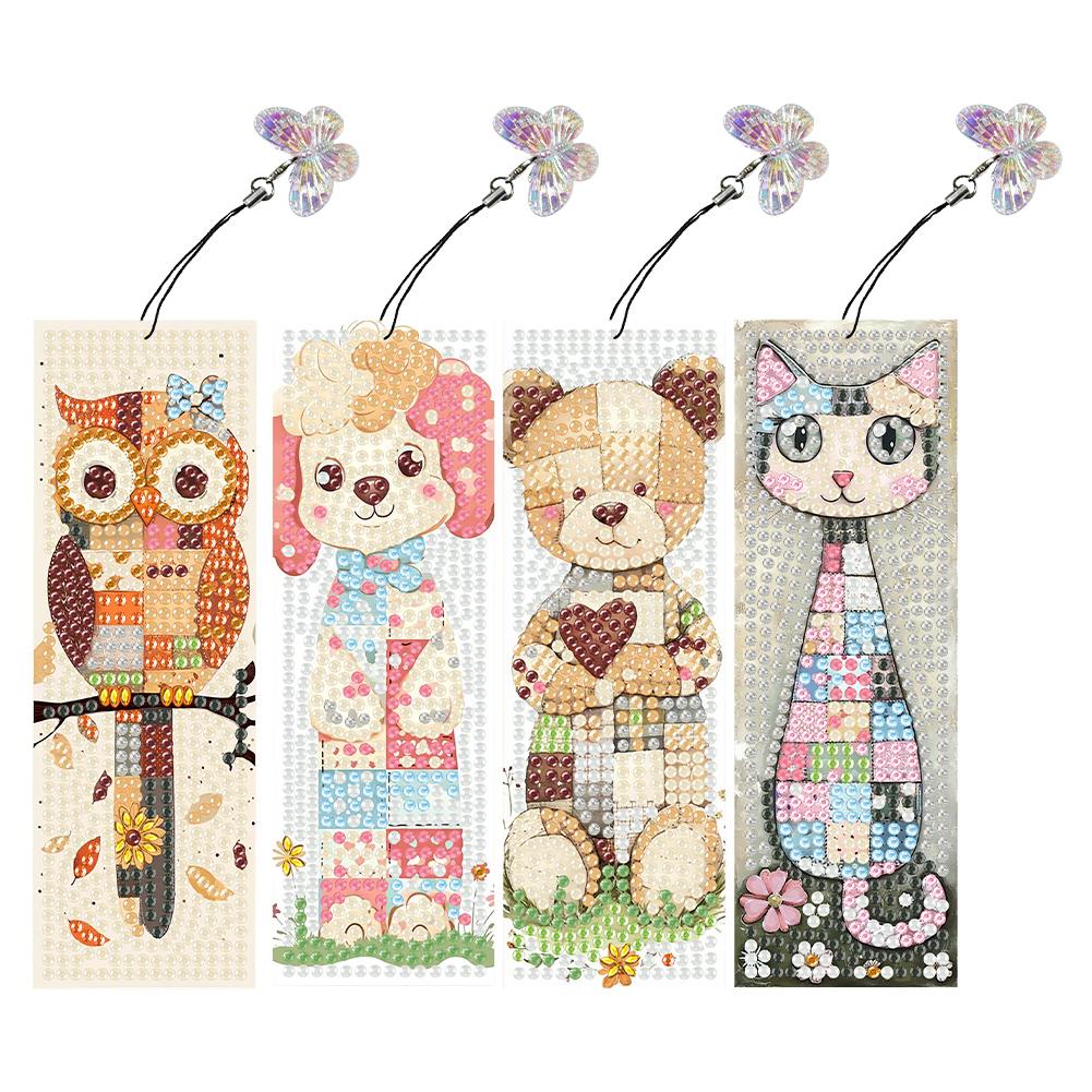4Pcs Special Shape Animal Diamond Art Painting Bookmarks with Pendant Diamond Art Bookmarks Gift for Reader Crafts Lovers