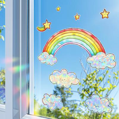 Pegatinas Estáticas para Ventanas Láser Coloridas Nube Arco Iris y Estrella Decoración y Embellecimiento de Puertas y Ventanas de Cristal