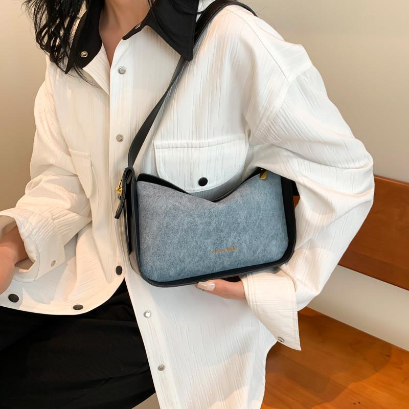 High-quality Color-block Shoulder Bag 2024 For Women Street Style Pu Crossbody Bag With Trendy Stitching Ins Style