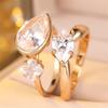 S/set White Zircon Water Drop Stone Ring Sets For Women Vintage Gold Color Engagement Bands Wedding Jewelry Accessories