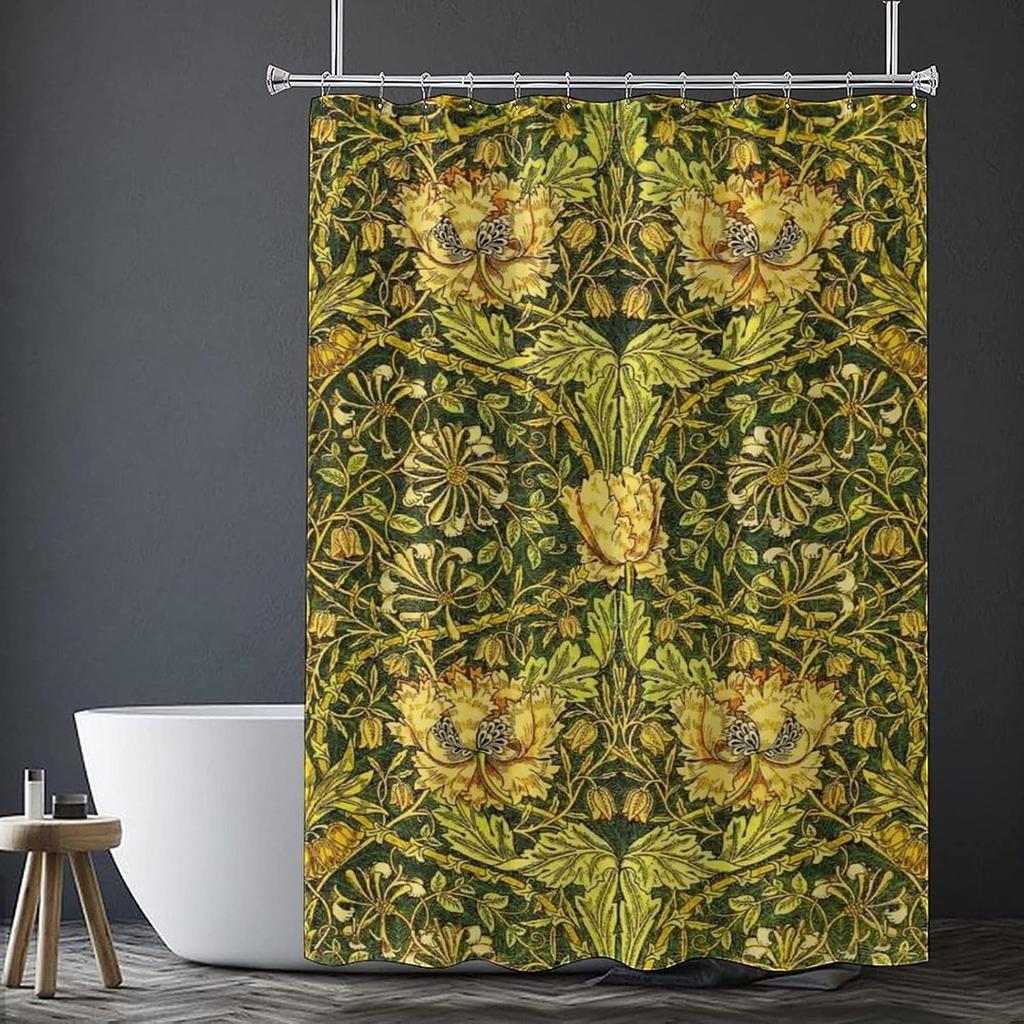 Waterproof Botanical Shower Curtain Green Yellow Floral Print Tropical Luxury Jungle Bathroom Curtain Home Decor Idea