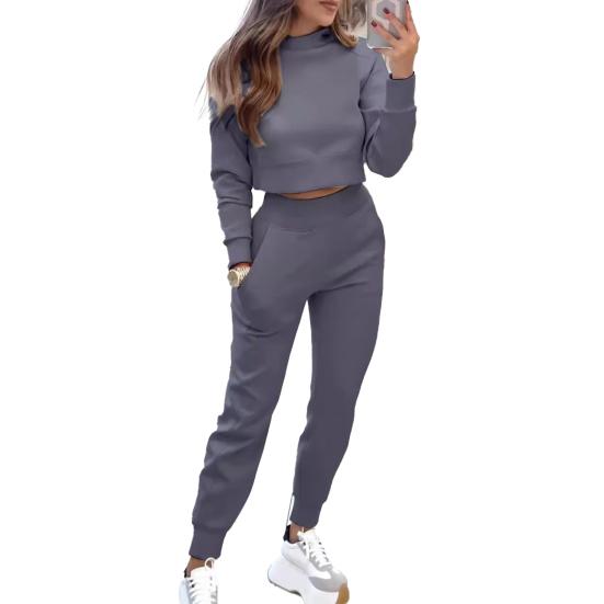Women's 2 Piece Outfits Long Sleeve Pullover Crop Top And Drawstring Sweatpants Set Fall Lounge Sweatsuit Set