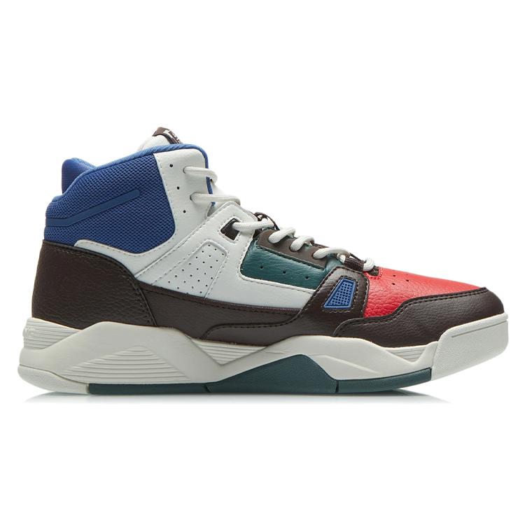 New LiNing Breathable And Lightweight High top Vintage Basketball Shoes Men's White Brown AGBR083-3