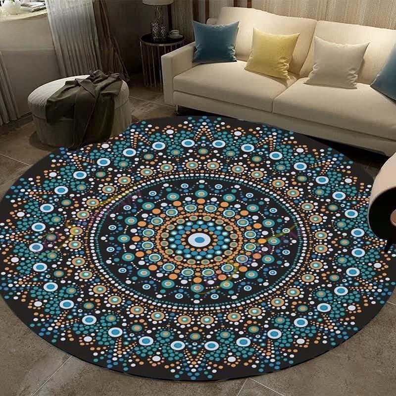 Vintage Mandala Round Carpet Geometric Floral Area Rug for Living Room Kitchen Dining Room Decorations Entryway Round Carpets